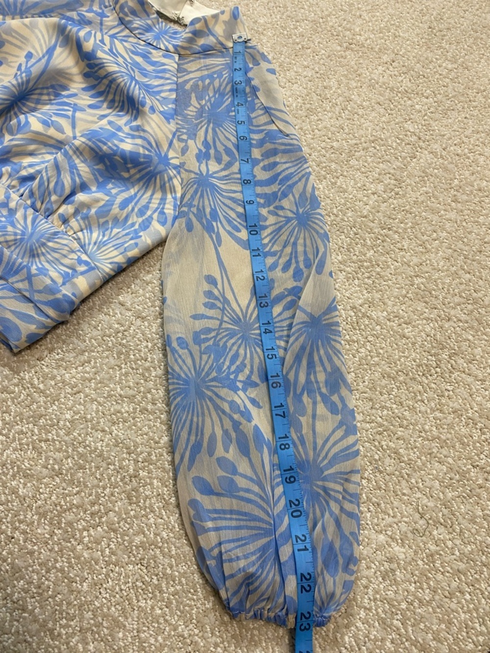 Amanda Uprichard Light Blue Floral Sheer Tie-Waist Crop Top Size S - Picture 14 of 16